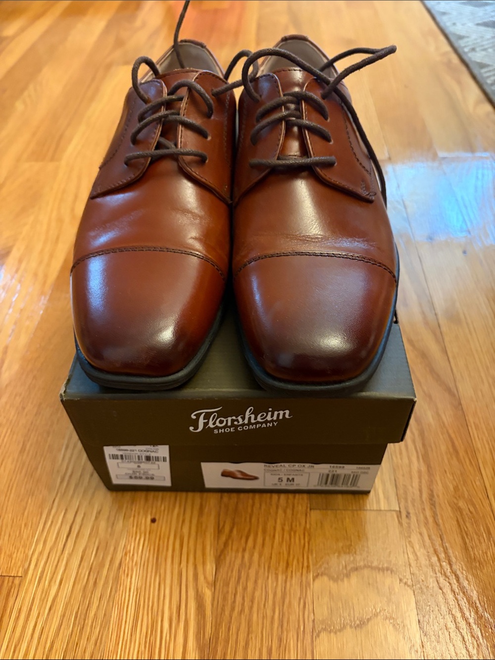 Florsheim Brown Leather Cap-Toe Derby Kids Dress Shoes